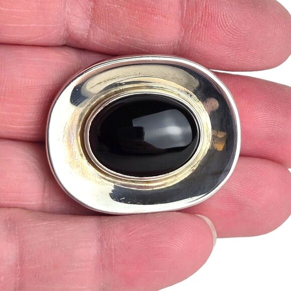 Inger K Sterling Silver 925 and Onyx Modernist Brooch‎ Vintage Signed - Picture 3 of 6